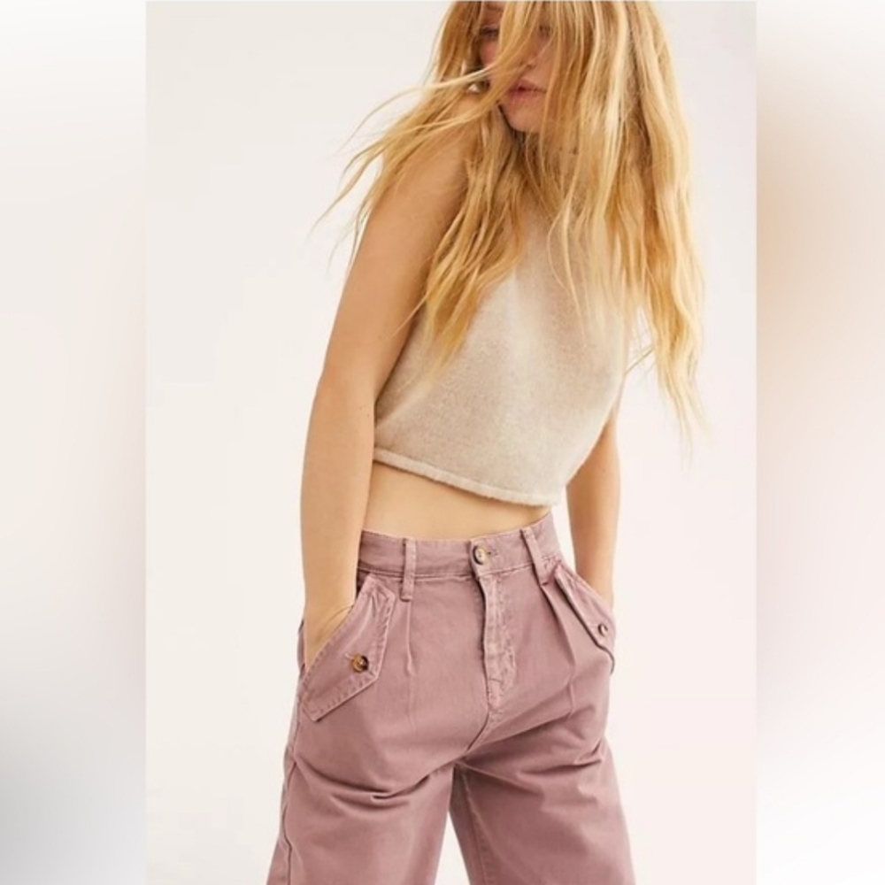 Free People Lorendo Pleated Barrel Jeans in Mauve